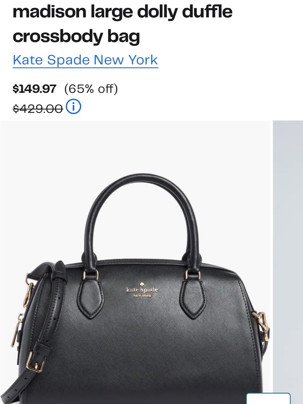 kate spade madison large dolly duffle crossbody bag removable strap - Picture 10 of 10